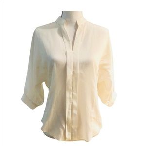 White split neck white short sleeve blouse